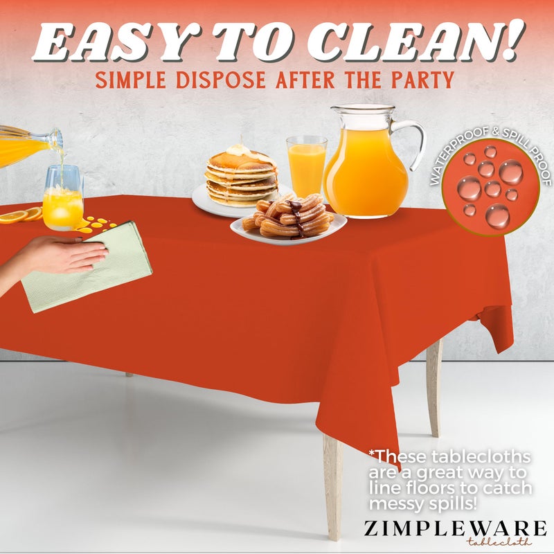 ZIMPLEWARE Premium Orange Plastic Table Cloth Disposable (12 Pk) Plastic Tablecloths for Rectangle Tables (54in x 108in) Party Table Cloths Disposable for 6ft to 8ft Rectangle Tables - Image 5